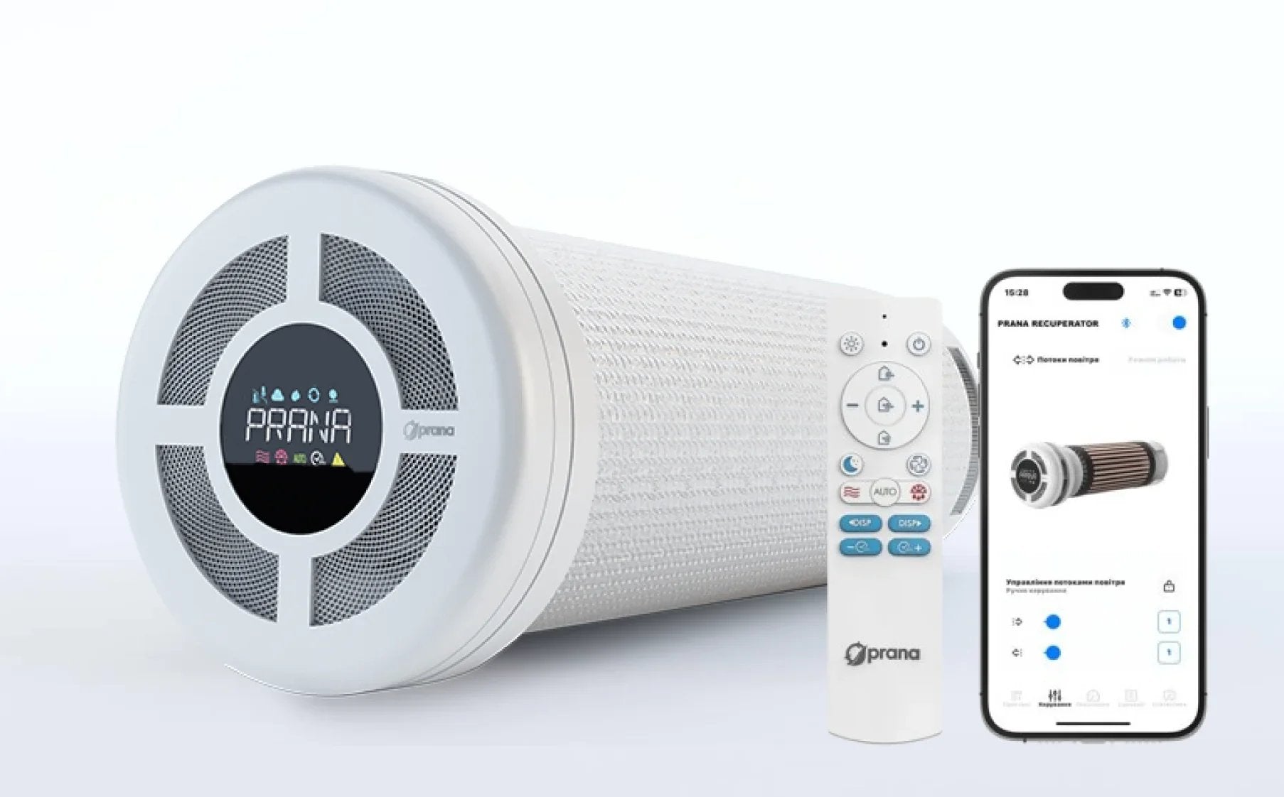 Close-up of a Prana mechanical ventilation system with Wi-Fi connectivity for smart home integration.