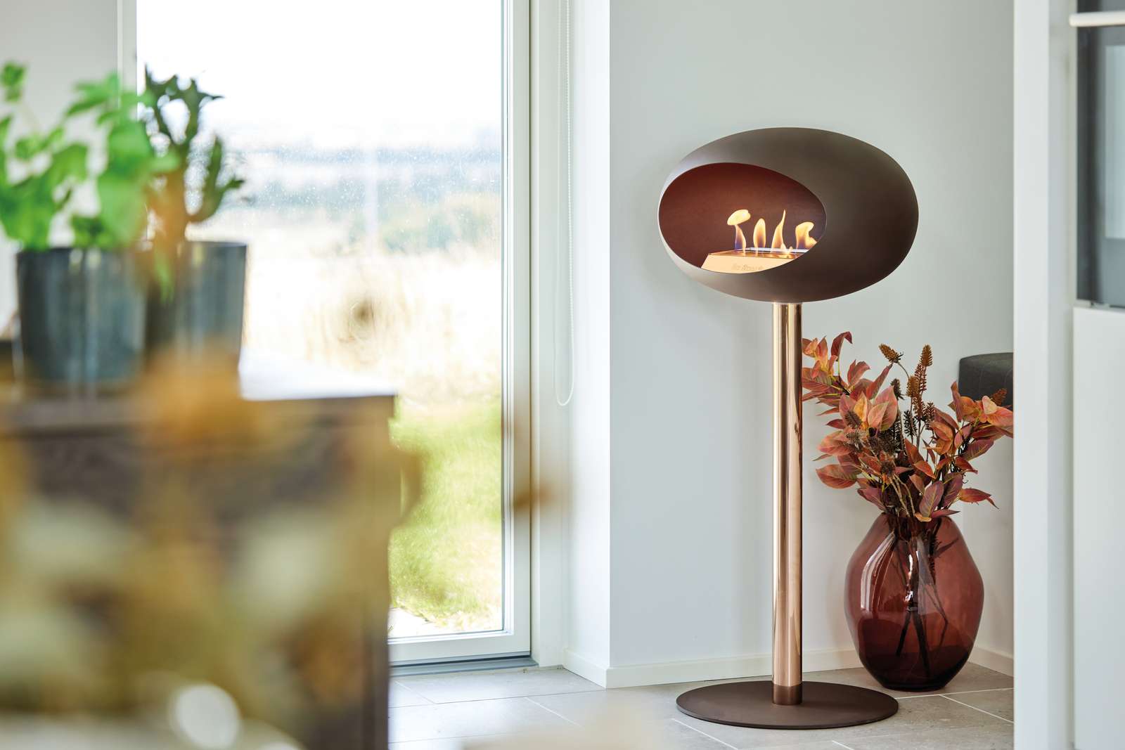 Freestanding Bioethanol Fireplace Le Feu Dome Ground High Steel - Mocca