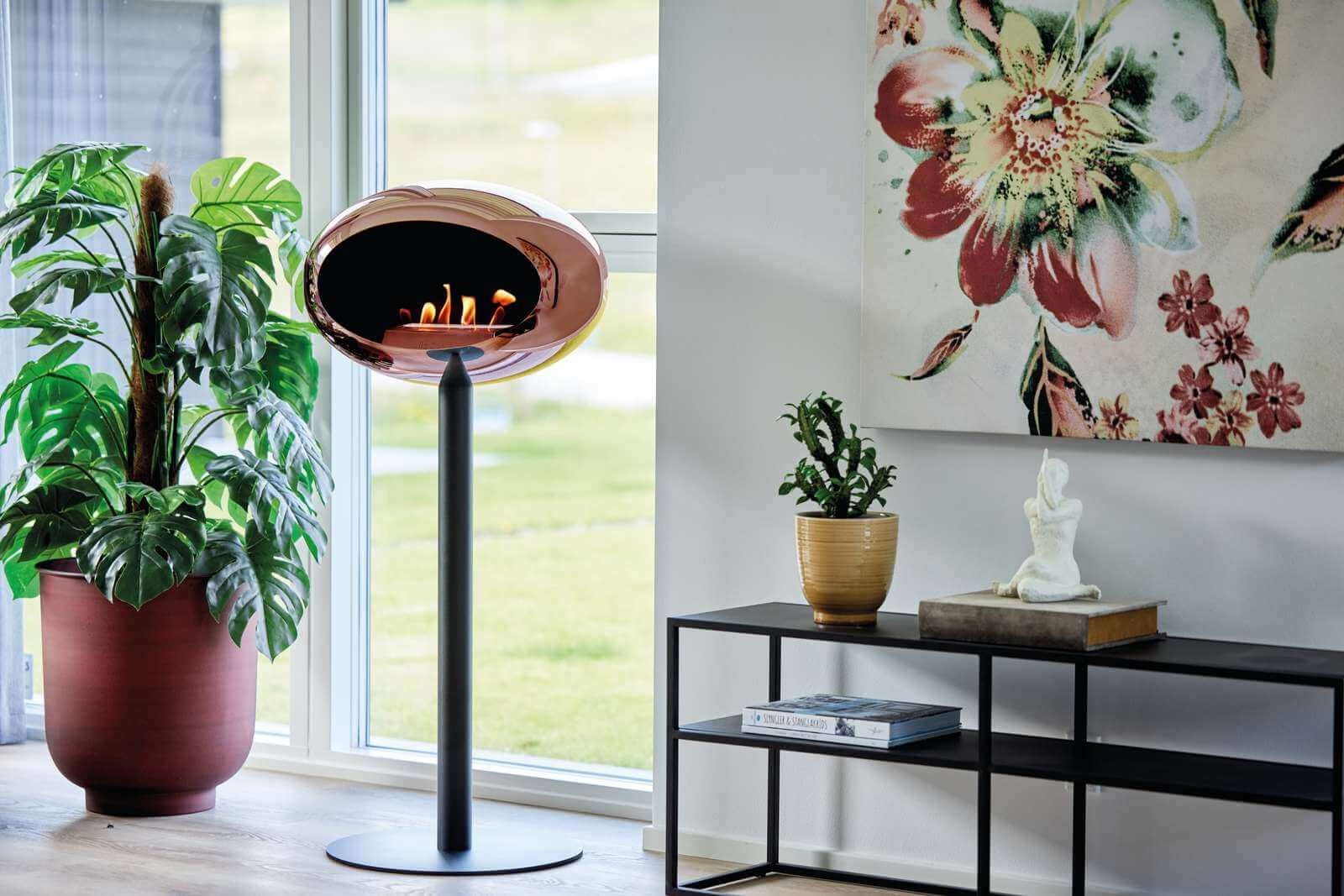 Freestanding Bioethanol Fireplace Le Feu Dome Ground High Steel - Chromed Rose Gold