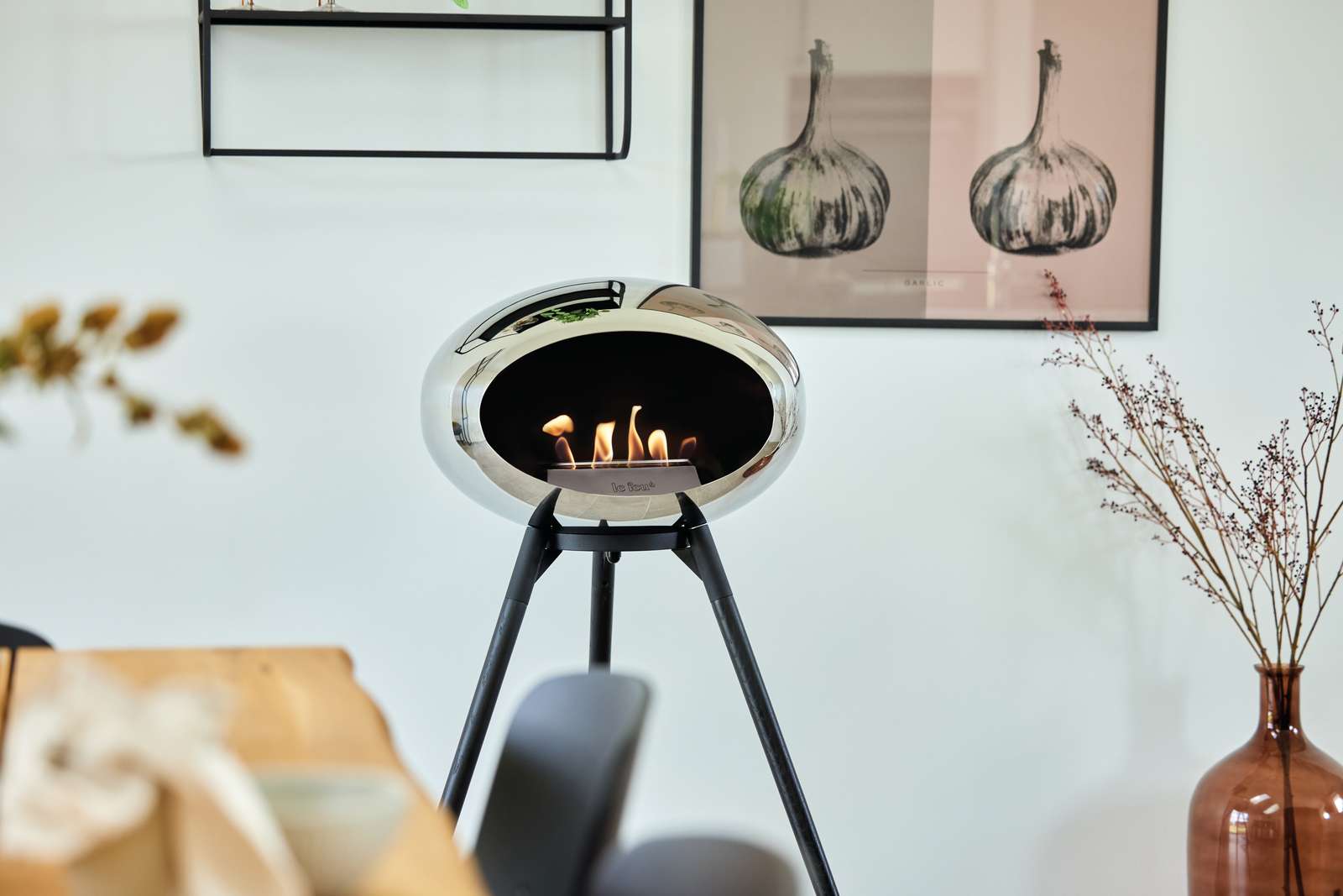 Freestanding Bioethanol Fireplace Le Feu Dome Ground High - Chromed Silver