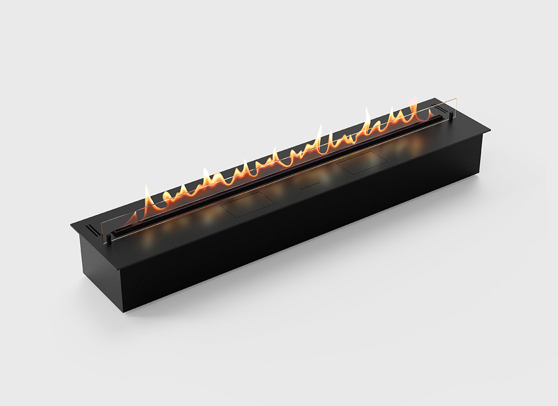 Automatic bioethanol fireplace DALEX 1400 with vibrant flames and modern design for elegant indoor ambiance.