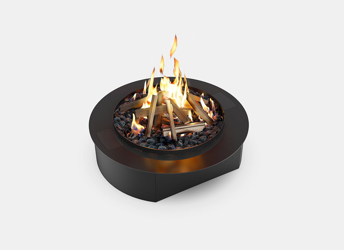 Automatic bioethanol fireplace DALEX Radius 600 with decorative stones and flame, modern design for indoor ambiance.