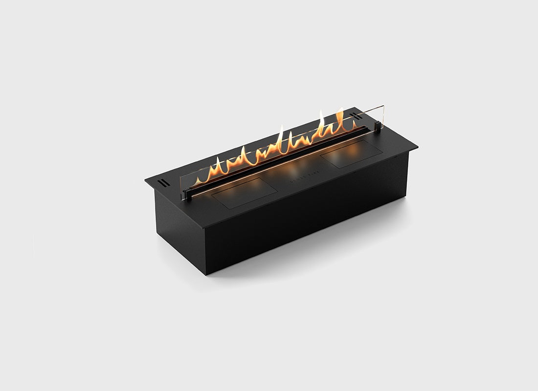Automatic bioethanol fireplace DALEX 800 plus with elegant flame design for modern interiors.