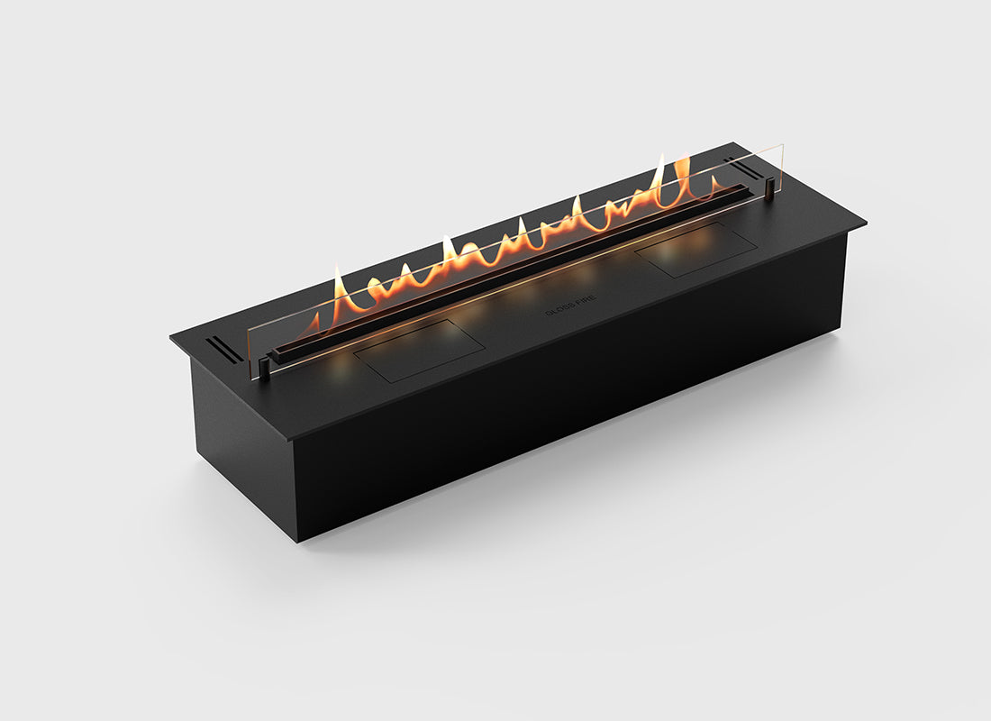 DALEX 900 automatic bioethanol fireplace with intelligent control and safety features, sleek design and flame effect.