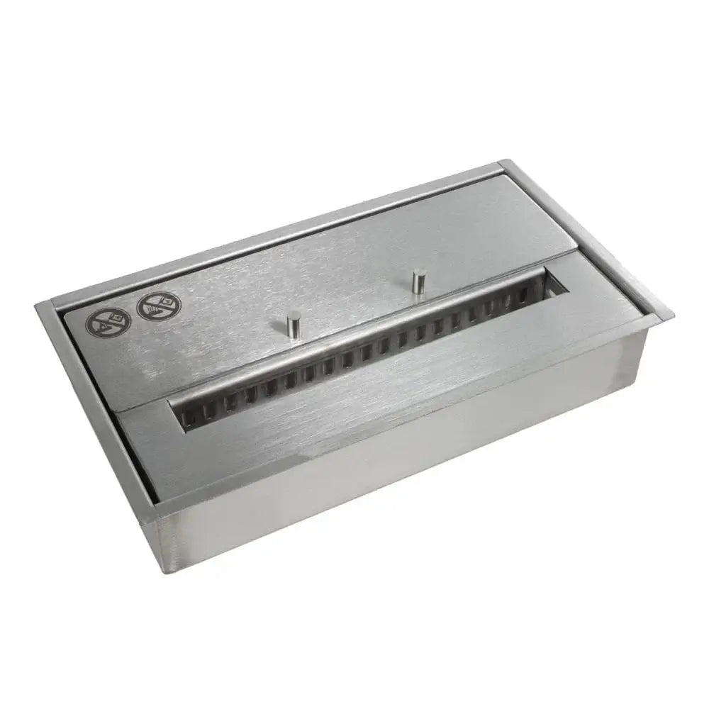 Deluxe Bio Burner 2.0L stainless steel design for indoor use, features dual fuel knobs and sleek burner tray.