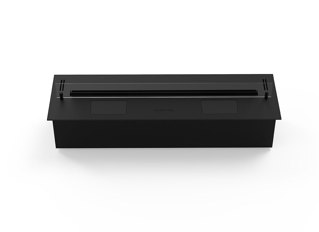 Automatic bioethanol fireplace DALEX 900 with sleek black design and control features.