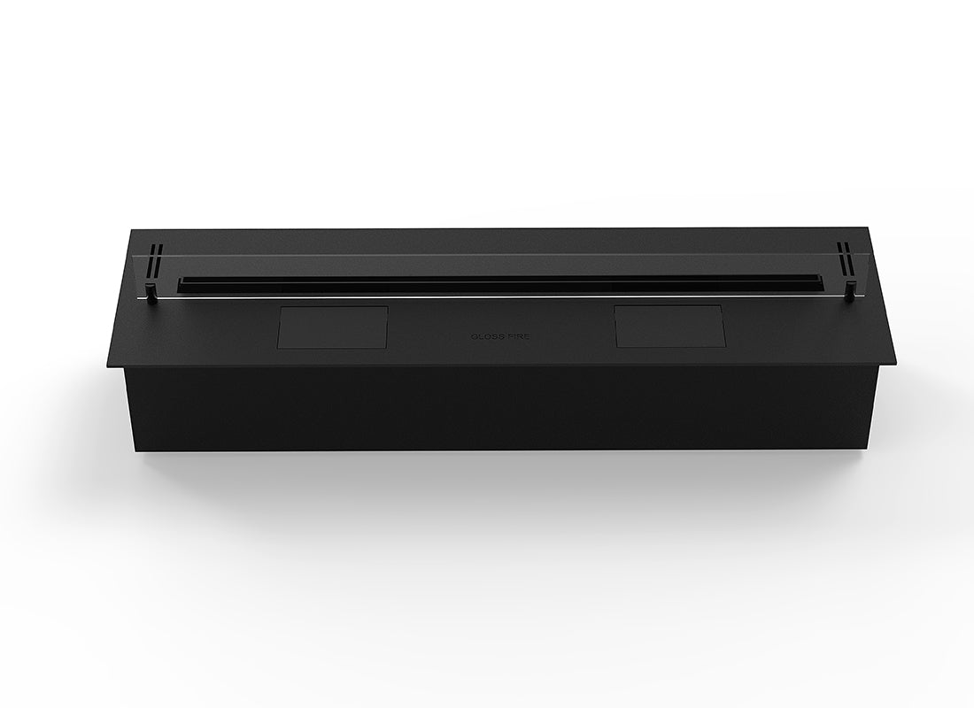 Auto bio ethanol fireplace DALEX 1000, sleek black design with electronic controls, ideal for modern interiors.