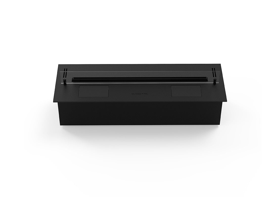 Automatic bioethanol fireplace DALEX 800 with sleek black design and electronic control panel.