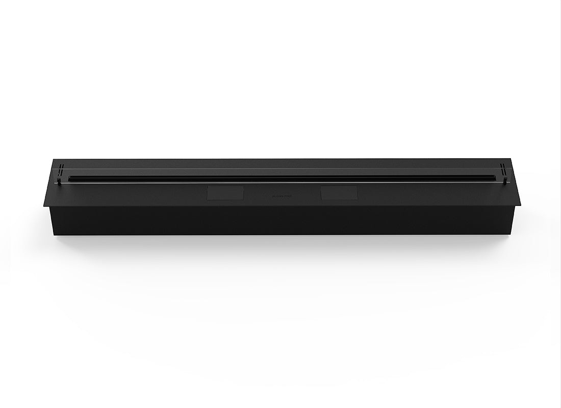 Automatic bioethanol fireplace DALEX 1800 in sleek black finish with intelligent controls, 1800 mm length.