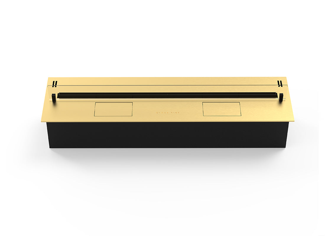 Automatic bioethanol fireplace DALEX 1100 gold, featuring an elegant gold design and innovative control system.