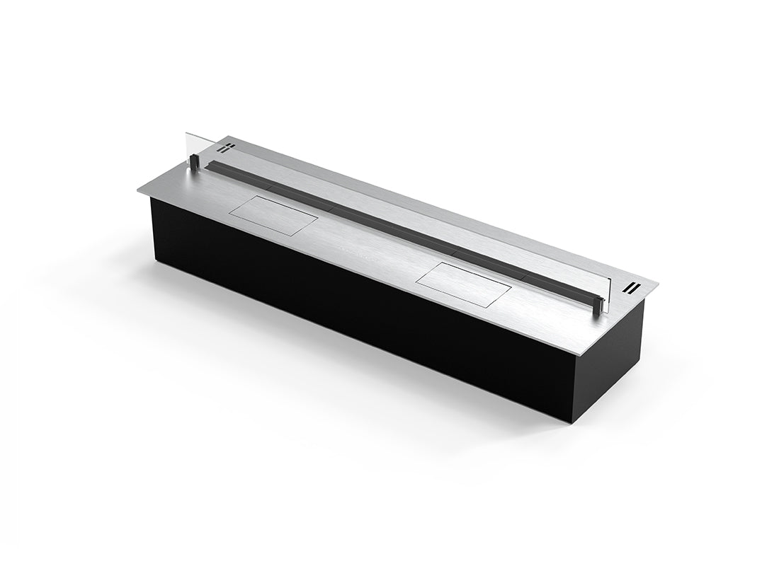 Automatic bioethanol fireplace DALEX 800 steel plus with sleek design and remote control features.