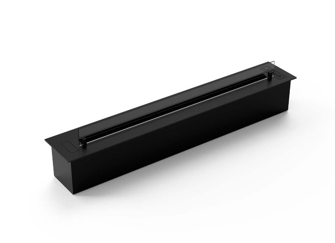 Automatic bioethanol fireplace DALEX 1100 Slim, 180 mm wide, designed for narrow walls and openings.