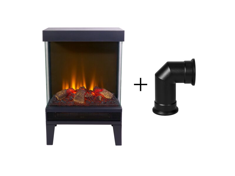 Sureflame ES-9328 Electric Stove in Black with Angled Stove Pipe