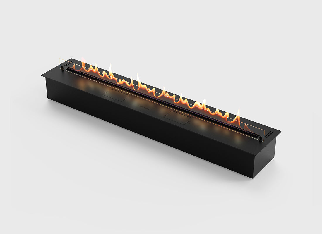 Automatic bioethanol fireplace DALEX 1500 with vibrant flames, modern design, and advanced safety features.