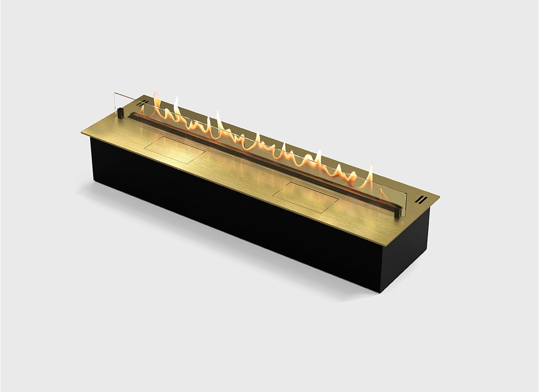 Automatic bioethanol fireplace DALEX 1300 gold with intelligent control and sleek design.