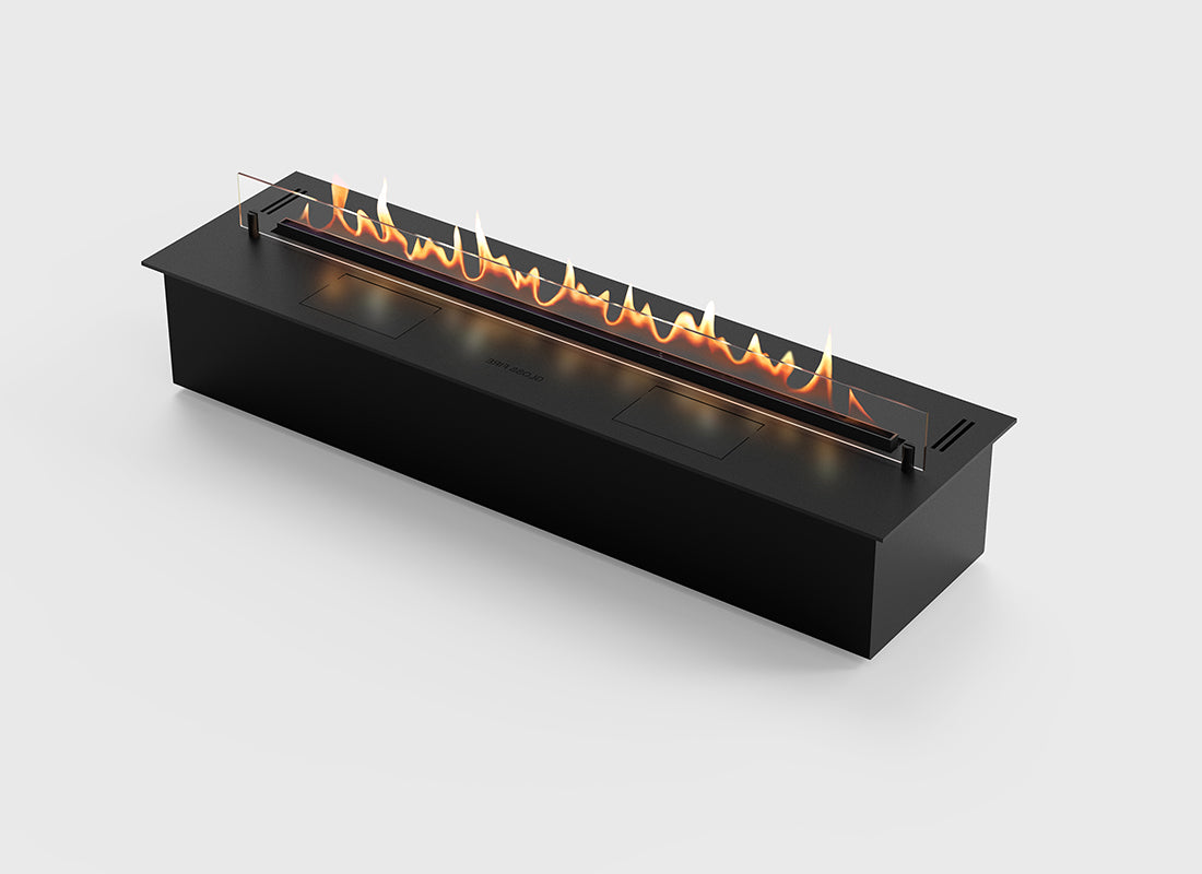 Automatic bioethanol fireplace DALEX 1000 with a sleek design and vibrant flames, perfect for modern interiors.