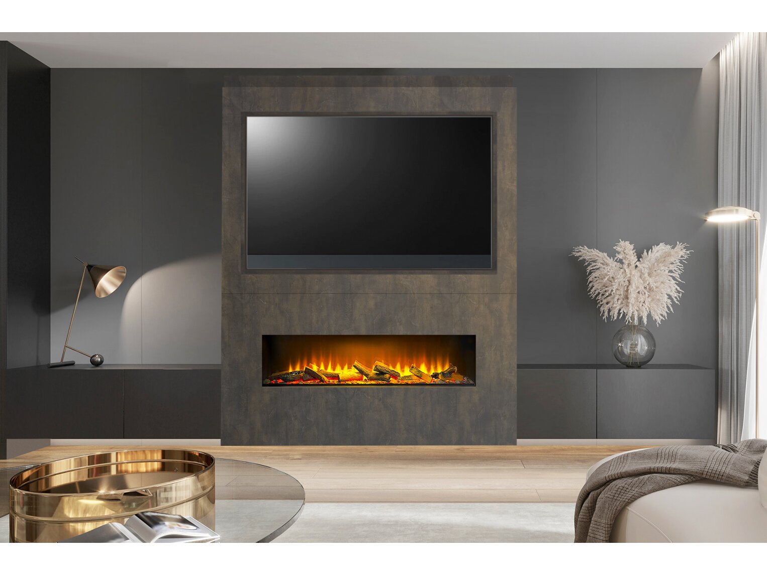 Acantha Nexus Pre-Built Bronze Venetian Plaster Effect Fully Inset Media Wall with TV Recess