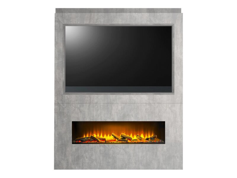 Acantha Nexus Pre-Built Concrete Effect Fully Inset Media Wall with TV Recess
