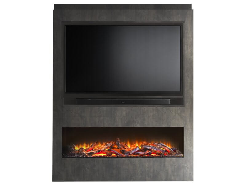 Acantha Athena Pre-Built Slate Venetian Plaster Effect Fully Inset Media Wall with TV & Media Recess
