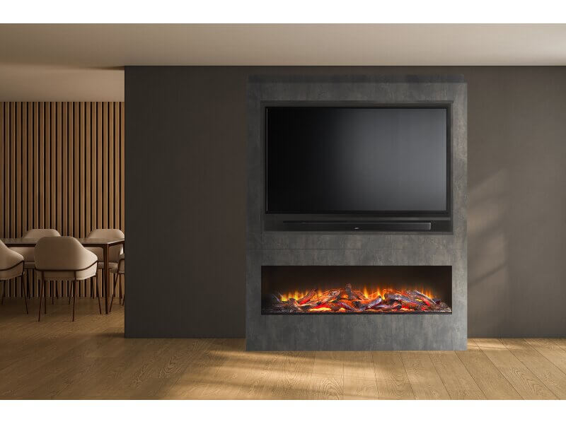 Acantha Athena Pre-Built Concrete Effect Fully Inset Media Wall with TV & Media Recess