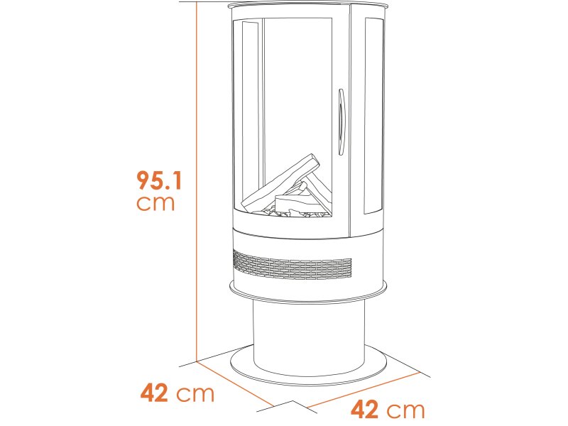 Dimensions of the Acantha Orbit Cylinder Electric Stove, height 95.1 cm and base 42 cm.