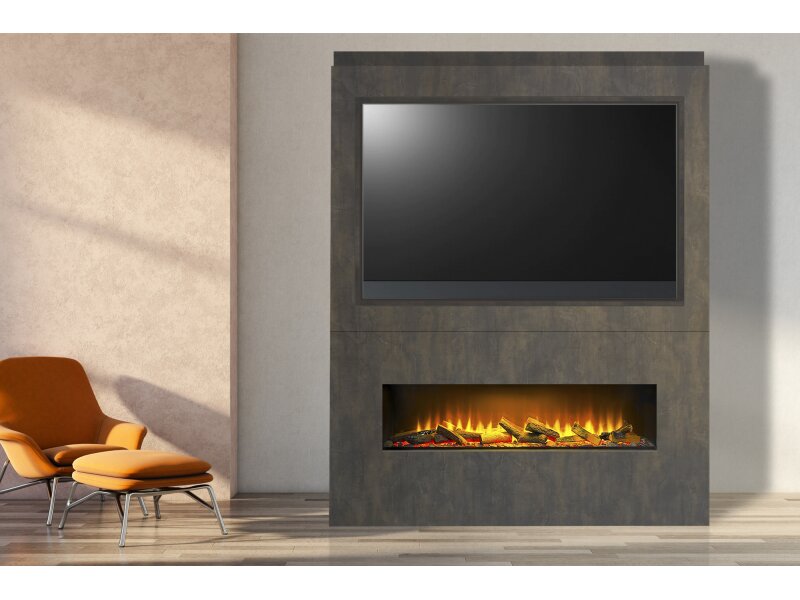 Acantha Nexus Pre-Built Bronze Venetian Plaster Effect Fully Inset Media Wall with TV Recess
