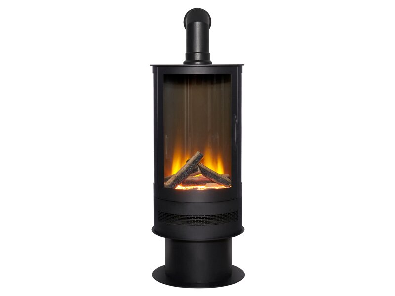 Acantha Orbit Cylinder Electric Stove with Angled Stove Pipe in Black