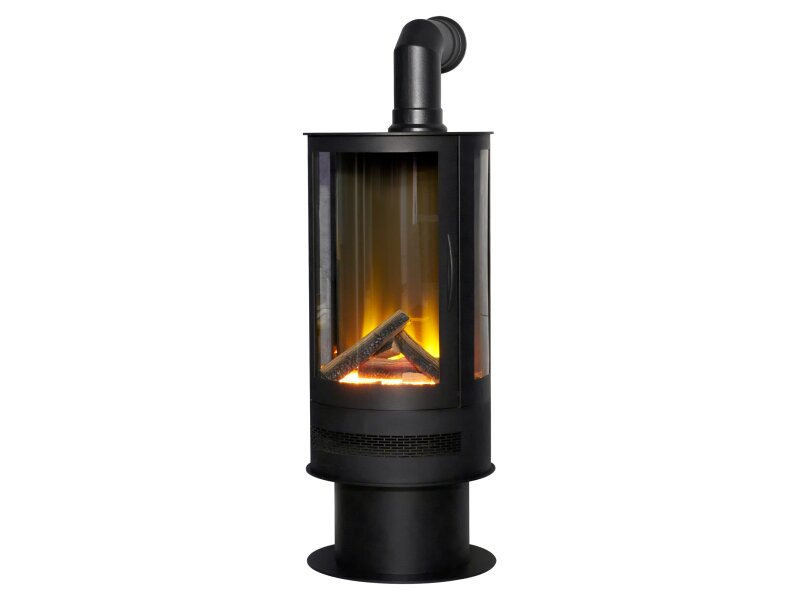 Acantha Orbit Cylinder Electric Stove with Angled Stove Pipe in Black