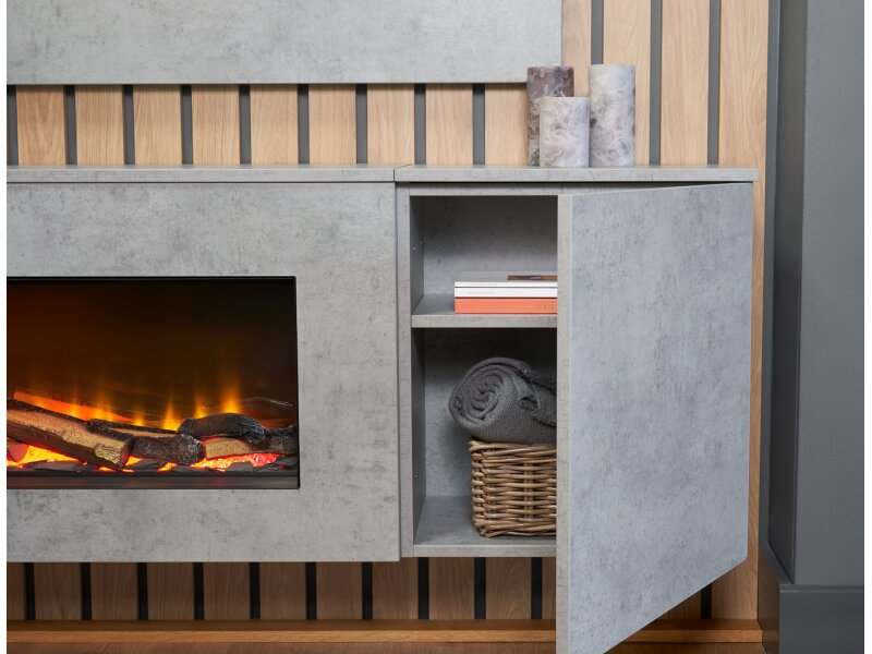 Acantha Orion Electric Floating Media Wall Suite with TV Backboard in Concrete Effect, 100 Inch