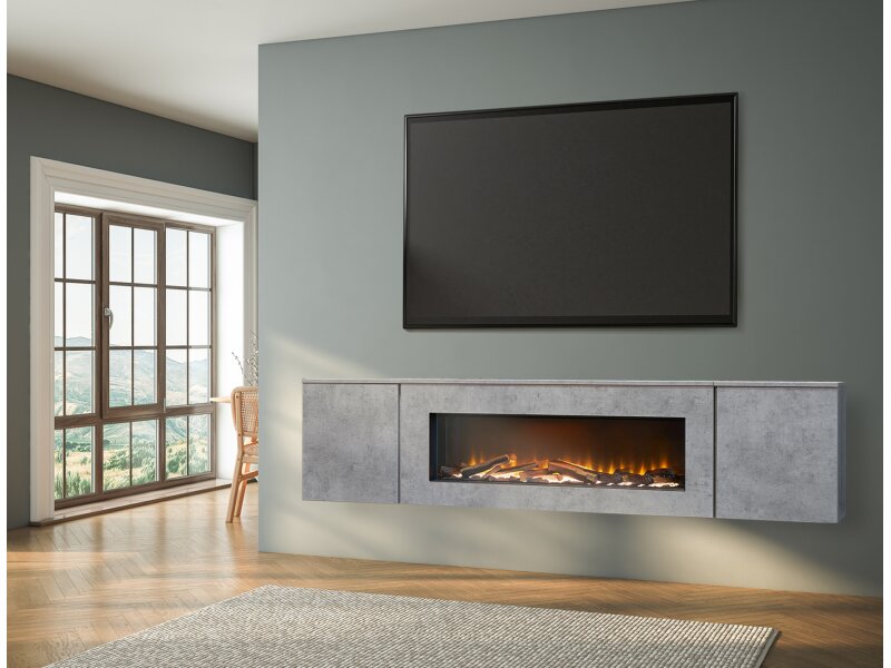 Acantha Orion Electric Floating Media Wall Suite in Concrete Effect, 100 Inch