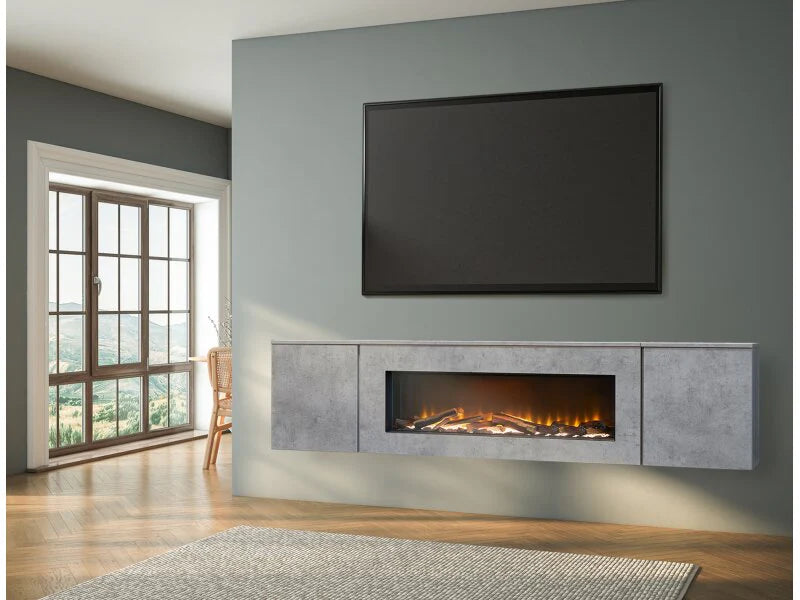 Acantha Orion Electric Floating Media Wall Suite in Concrete Effect, 91 Inch