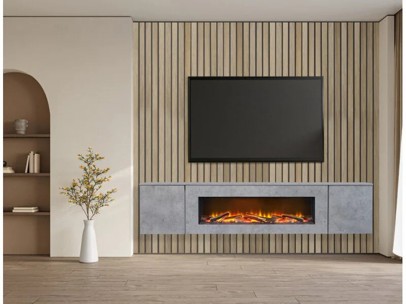 Acantha Orion Electric Floating Media Wall Suite in Concrete Effect, 91 Inch