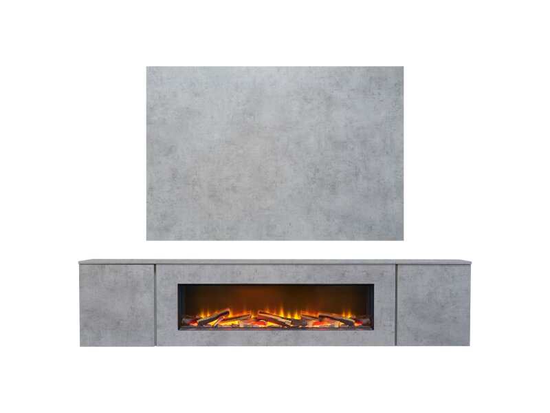 Acantha Orion Electric Floating Media Wall Suite with TV Backboard in Concrete Effect, 100 Inch