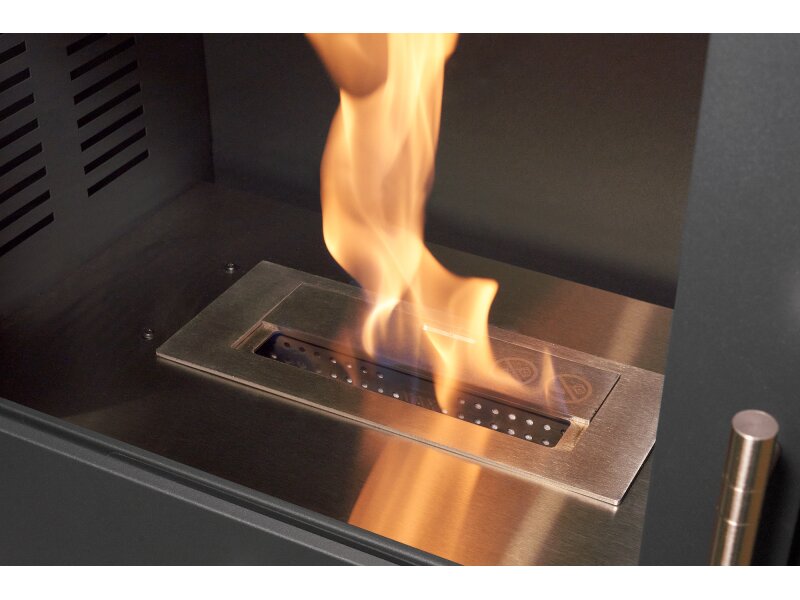 OKO S3 Bio Ethanol Stove with Log Storage in Charcoal Grey