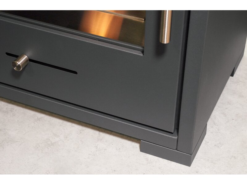 OKO S3 Bio Ethanol Stove in Charcoal Grey with Angled Stove Pipe