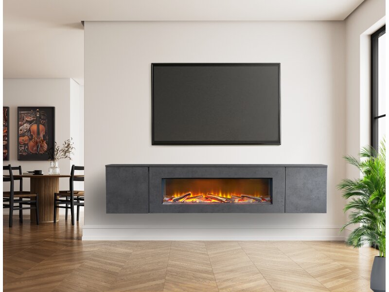 Acantha Orion Electric Floating Media Wall Suite in Slate Effect, 91 Inch