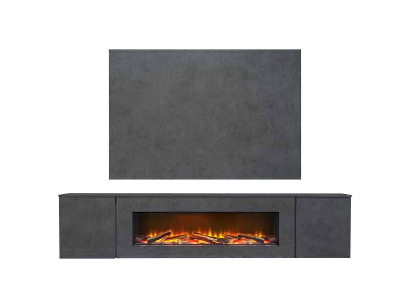 Acantha Orion Electric Floating Media Wall Suite with TV Backboard in Slate Effect, 100 Inch