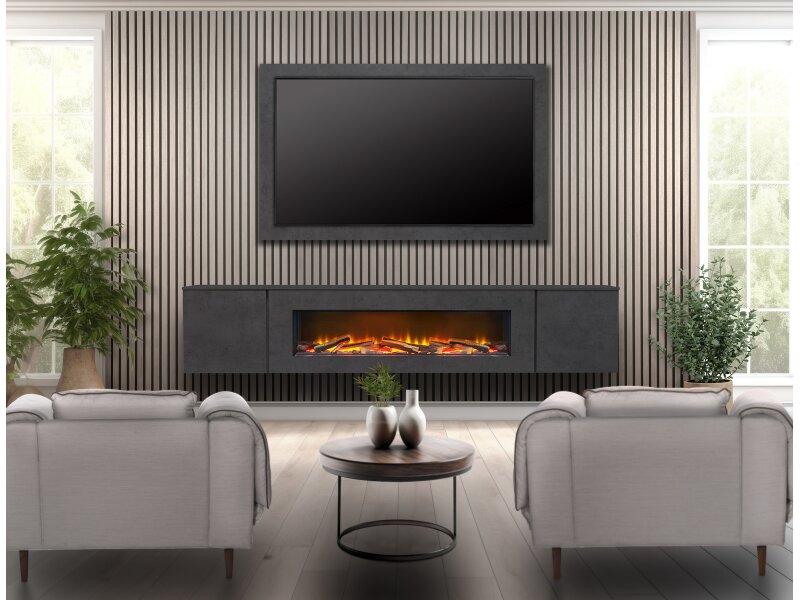 Acantha Orion Electric Floating Media Wall Suite with TV Backboard in Slate Effect, 100 Inch