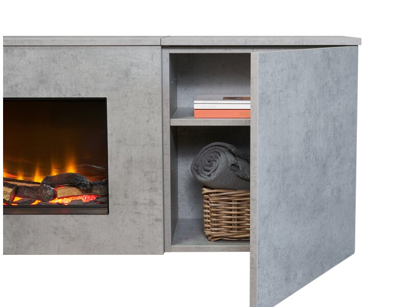 Acantha Orion XO Electric Floating Media Wall Suite in Concrete Effect with TV Board & Natural Oak Wall Panels