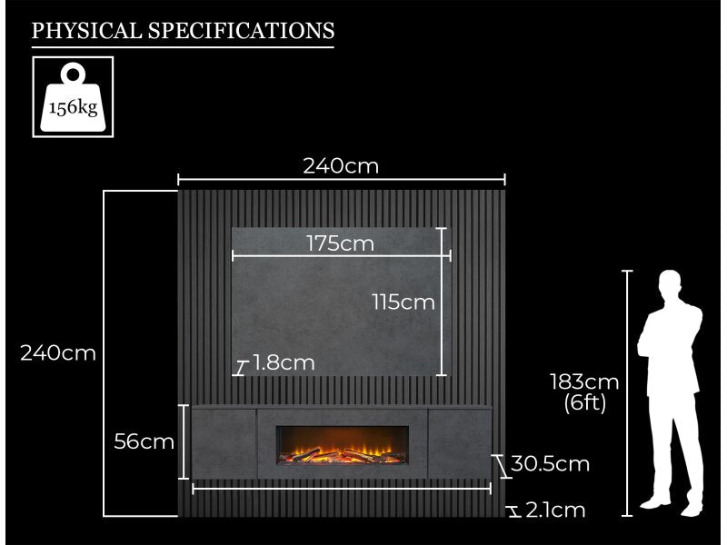 Acantha Orion XO Electric Floating Media Wall Suite in Slate Effect with TV Board & Charcoal Oak Wall Panels