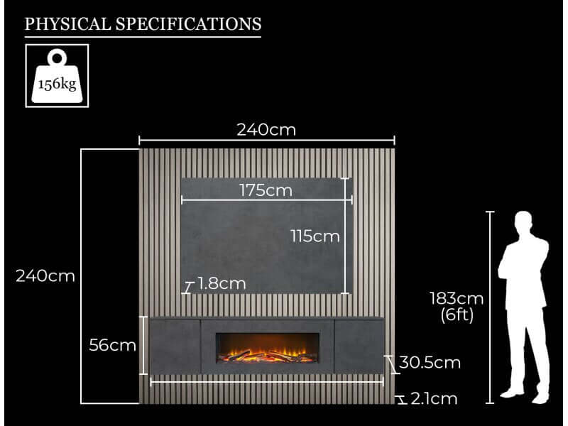Acantha Orion XO Electric Floating Media Wall Suite in Slate Effect with TV Board & Grey Oak Wall Panels