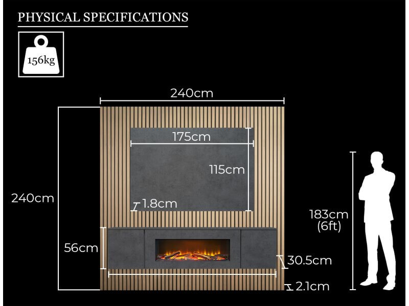 Acantha Orion XO Electric Floating Media Wall Suite in Slate Effect with TV Board & Natural Oak Wall Panels