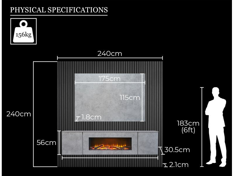 Acantha Orion XO Electric Floating Media Wall Suite in Concrete Effect with TV Board & Charcoal Oak Wall Panels