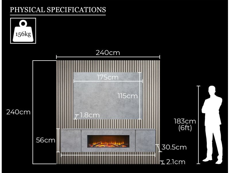 Acantha Orion XO Electric Floating Media Wall Suite in Concrete Effect with TV Board & Grey Oak Wall Panels