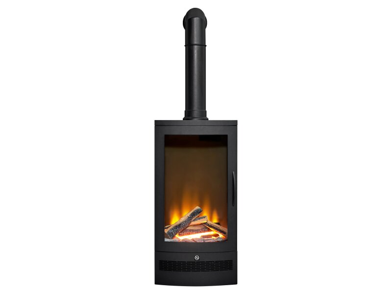 Acantha Horizon Electric Stove with Tall Angled Stove Pipe in Black