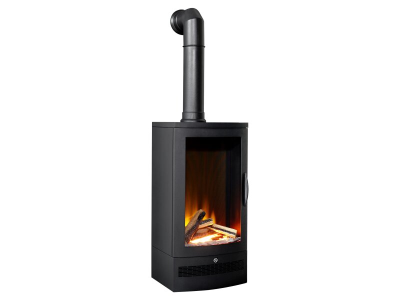Acantha Horizon Electric Stove with Tall Angled Stove Pipe in Black