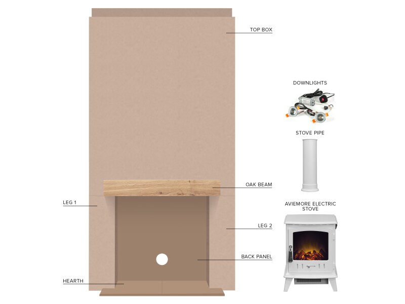 Acantha Pre-Built Stove Media Wall 1 with Aviemore Electric Stove in White