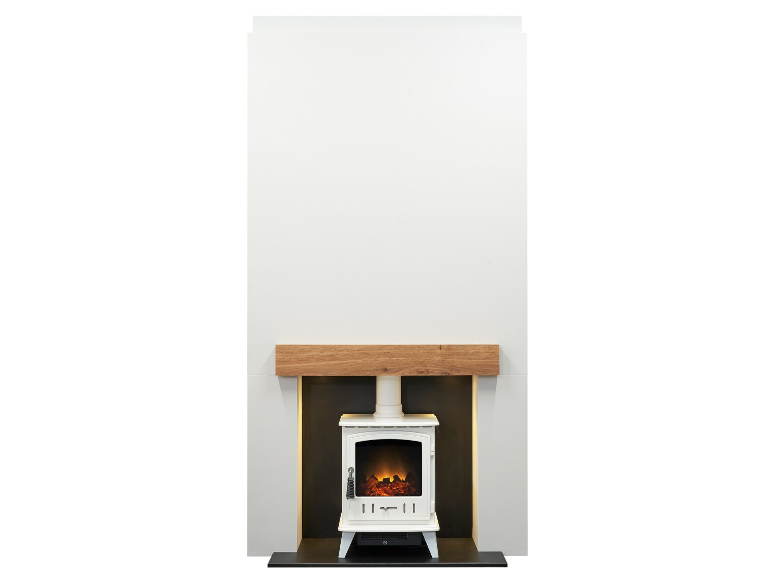 Acantha Pre-Built Stove Media Wall 1 with Aviemore Electric Stove in White