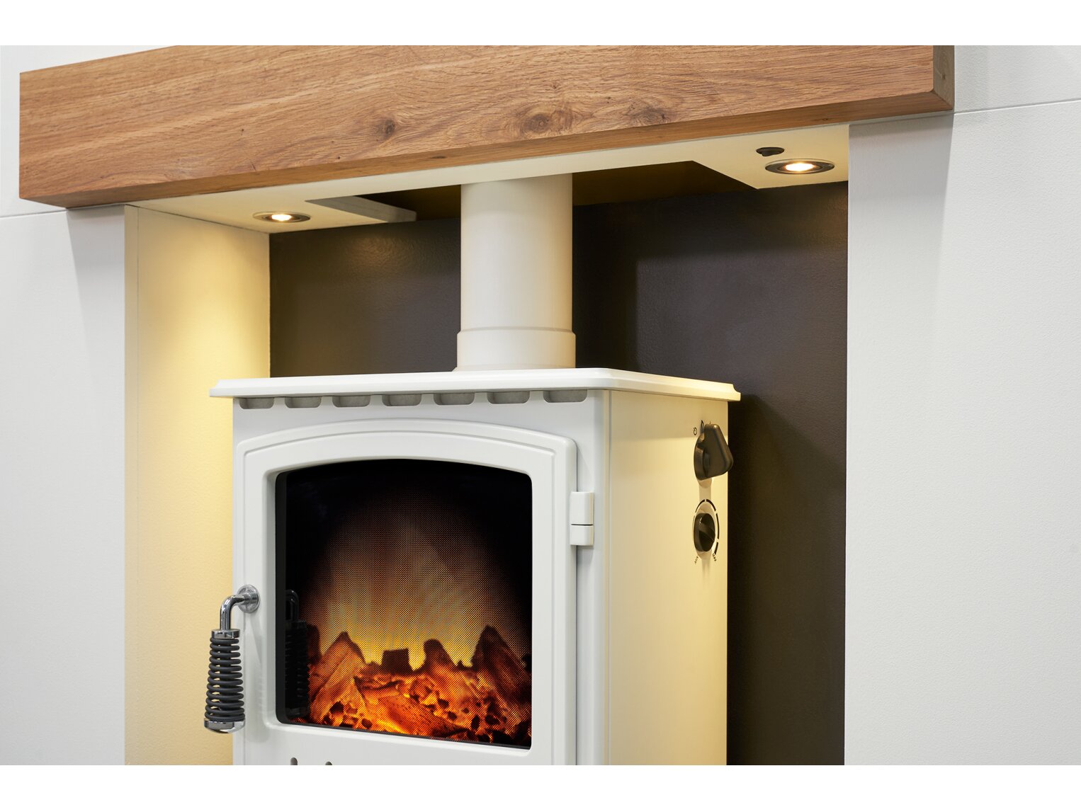 Acantha Pre-Built Stove Media Wall 1 with Aviemore Electric Stove in White