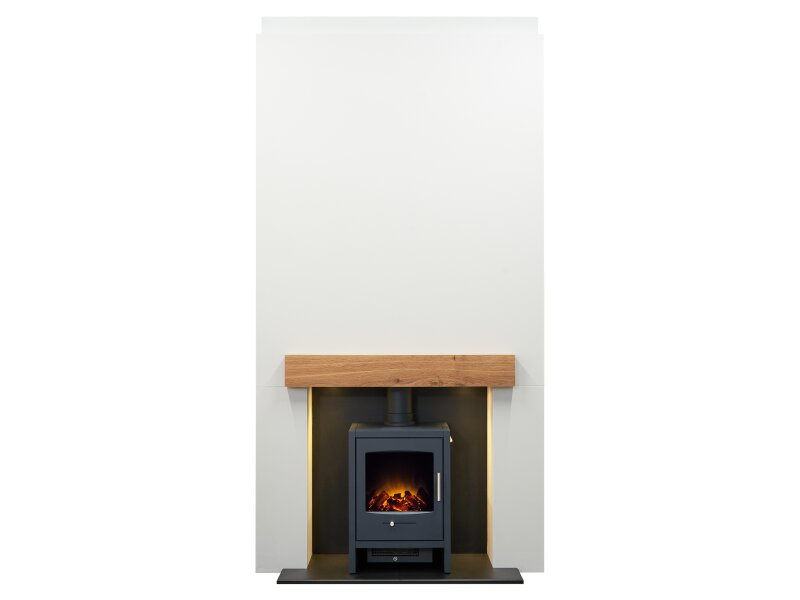 Acantha Pre-Built Stove Media Wall 1 with Bergen Electric Stove in Charcoal Grey